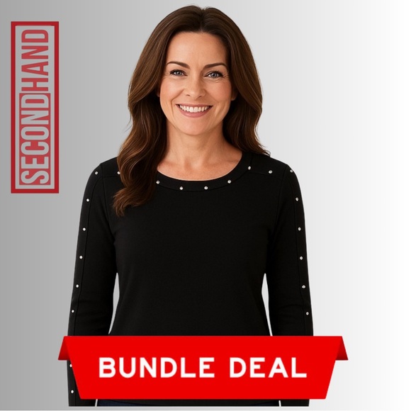 Karen Scott’ Black Long Sleeve Top Size L – Studded Neckline & Sleeve Detail - Picture 15 of 15